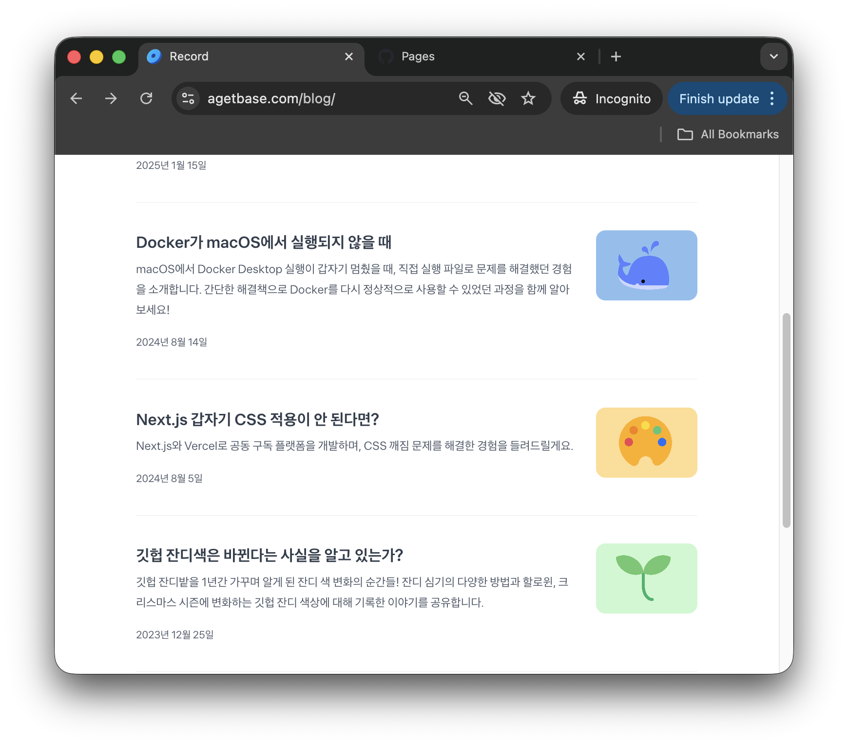 GitHub repo pages 메뉴 페이지