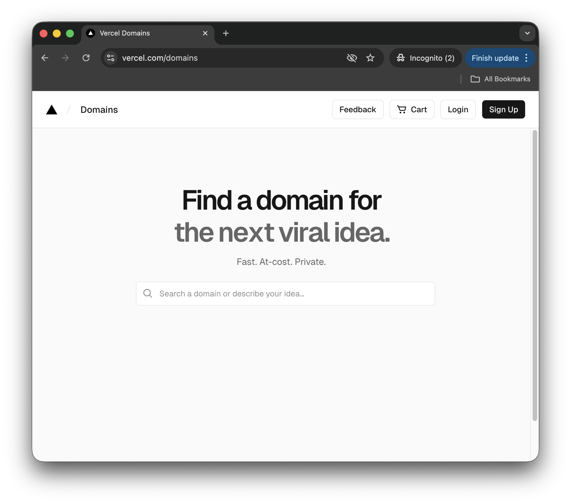 vercel 페이지에서 사용할 도메인 검색